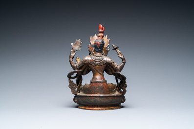 Vasudhara en bronze dor&eacute; et laqu&eacute;, Sino-Tibet, 17&egrave;me