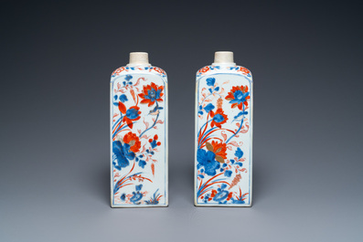 A pair of square Chinese Imari-style bottles, Kangxi