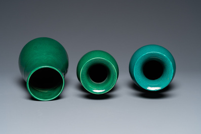 Three Chinese green-glazed vases, 19/20th C.
