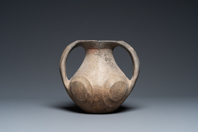 A Chinese grey pottery two-handled amphora, Han