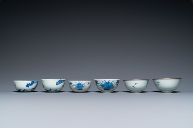 Six bols et quatre coupes en porcelaine de Chine 'Bleu de Hue' pour le Vietnam, 19&egrave;me
