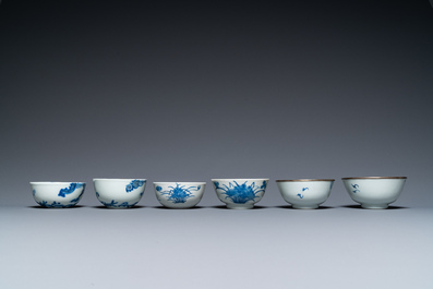 Six Chinese blue and white 'Bleu de Hue' bowls and four plates for the Vietnamese market, 19th C.