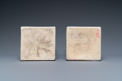 A pair of square Chinese Imari-style bottles, Kangxi