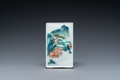 A square Chinese famille rose brush pot, Qianlong mark, Republic