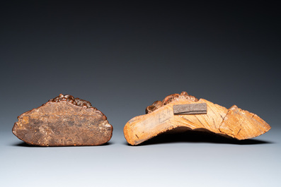 Deux bustes de saints en bois sculpt&eacute;, Italie ou France, 17&egrave;me