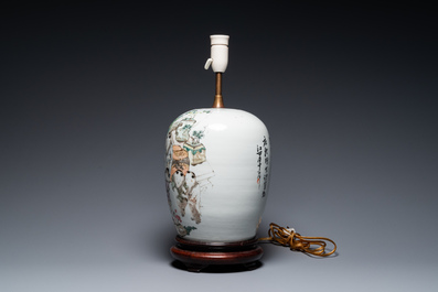 A Chinese qianjiang cai jar transformed into a lamp, signed Ma Qing Yun 馬慶雲, 19th C.