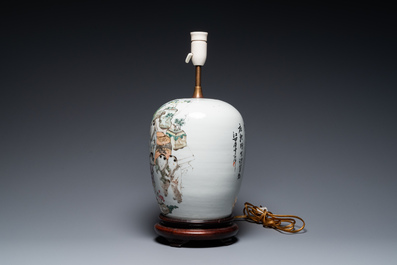 Pot en porcelaine de Chine qianjiang cai transform&eacute; en lampe, sign&eacute; Ma Qing Yun 馬慶雲, 19&egrave;me