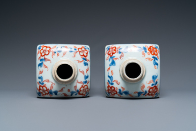A pair of square Chinese Imari-style bottles, Kangxi