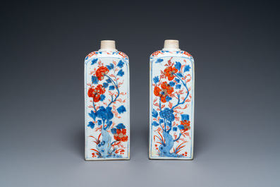 A pair of square Chinese Imari-style bottles, Kangxi