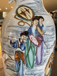 A pair of Chinese famille rose mythological subject vases, signed Han Zhengtai 韓正泰, 19/20th C.