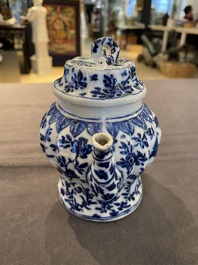 A Chinese blue and white 'bamboo' teapot and cover, Kangxi