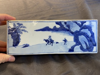 A Chinese blue and white rectangular tile, Kangxi