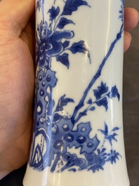 A Chinese blue and white vase with birds in a blossoming setting, Transitional period