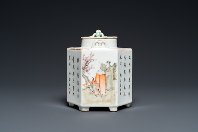 A Chinese hexagonal qianjiang cai teapot, signed and with the seal of Luo Zhonglin 羅仲林, 19/20th C.