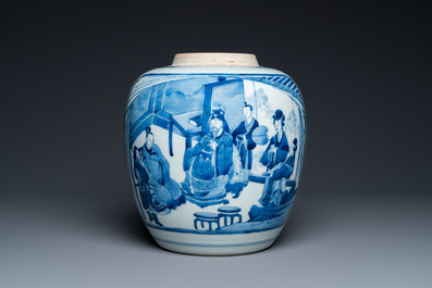 A Chinese blue and white 'narrative subject' jar, Kangxi