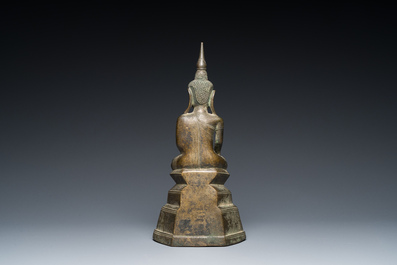 A Burmese bronze Shan-style Buddha Shakyamuni with inscription, Konbaung dynasty, 18th C.