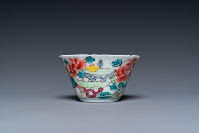 A Chinese famille rose 'Wu Shuang Pu' plate and a cup and saucer, Yongzheng and 19th C.