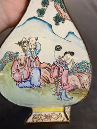 A Chinese lozenge-shaped Canton enamel vase, Qianlong