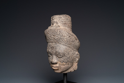 A stone head of Avalokitesvara, Khmer, Cambodia