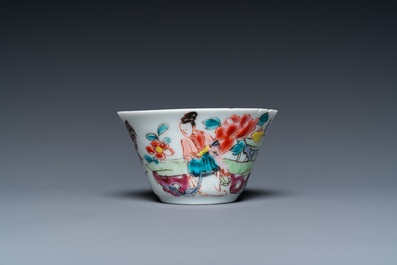 A Chinese famille rose 'Wu Shuang Pu' plate and a cup and saucer, Yongzheng and 19th C.