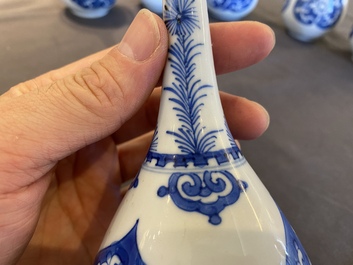 Six Chinese blue and white rosewater sprinklers, Kangxi