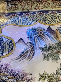 A large Chinese Canton enamel censer and cover, Qianlong mark, 19th C.