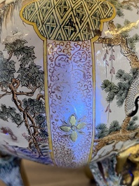 A large Chinese Canton enamel censer and cover, Qianlong mark, 19th C.