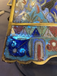 A Chinese rectangular cloisonn&eacute; censer and cover, Qing