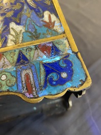 A Chinese rectangular cloisonn&eacute; censer and cover, Qing