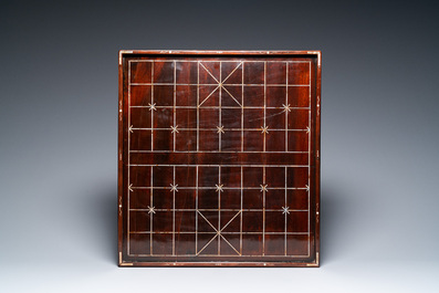 A Chinese mother-of-pearl-inlaid wooden Xiangqi chess board, 19th C.