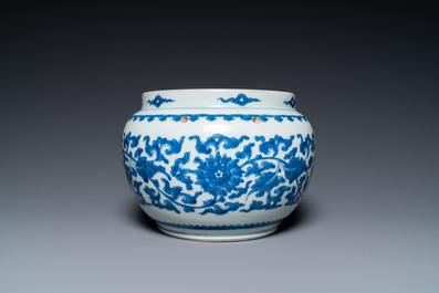 A Chinese blue and white 'lotus scroll' bowl, Kangxi