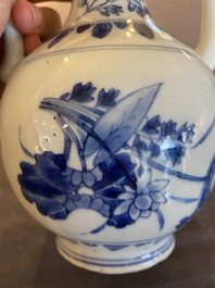 A Chinese blue and white silver-mounted ewer, Transitional period