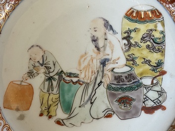 A Chinese famille verte plate with a scholar and his student, Yongzheng