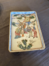 A Chinese famille rose tray with figures in a landscape, 19th C.