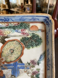 A Chinese famille rose tray with figures in a landscape, 19th C.