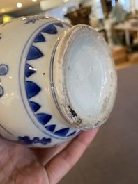 A Chinese blue and white silver-mounted ewer, Transitional period