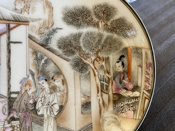 Tasse et soucoupe en porcelaine de Chine famille rose &agrave; d&eacute;cor exceptionnel, Yongzheng