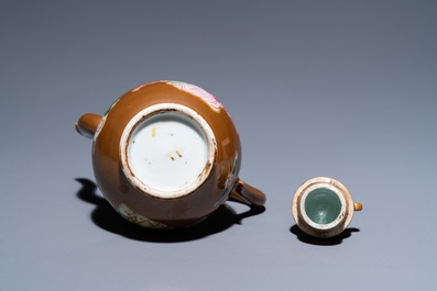 A pair of Chinese famille rose plates and a brown-ground jug and cover, Yongzheng