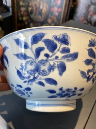 A Chinese blue and white 'sanduo' bowl, Kangxi mark and of the period