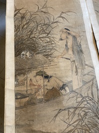 Luo Qing 羅清 (1821-1899): 'Four scrolls with figures in rocky landscapes', ink and colour on paper