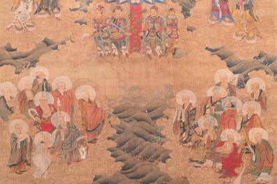 Chinese school: 'De 33-koppige Avalokitesvara', inkt en kleur op zijde, 19/20e eeuw