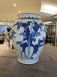 A Chinese blue and white 'qilin and phoenix' vase, Transitional period