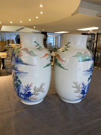 A pair of Chinese famille verte vases with fine landscapes, Yongzheng mark, 19/20th C.