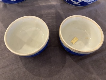 Paire de pots couverts en porcelaine de Chine en bleu et blanc, 19&egrave;me