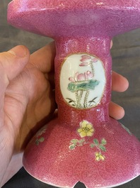 A Chinese famille rose pink sgraffito-ground lantern on stand, Republic