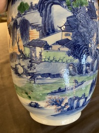 A pair of Chinese famille verte vases with fine landscapes, Yongzheng mark, 19/20th C.