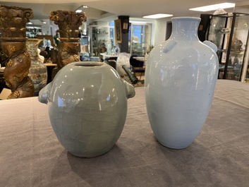 Two Chinese monochrome blue-glazed vases, one with Yongzheng mark, 19/20th C.