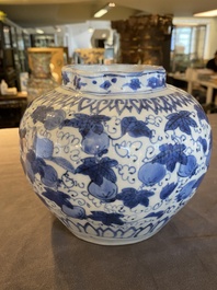 A Chinese blue and white 'squirrels and grapevines' jar, Jiajing/Wanli