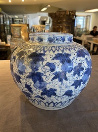 A Chinese blue and white 'squirrels and grapevines' jar, Jiajing/Wanli