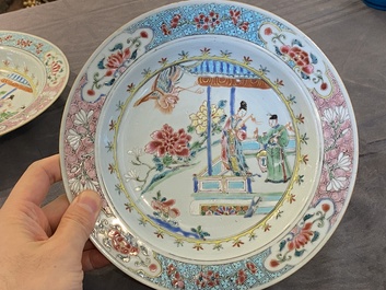 A pair of Chinese famille rose 'Xi Xiang Ji' plates, Yongzheng